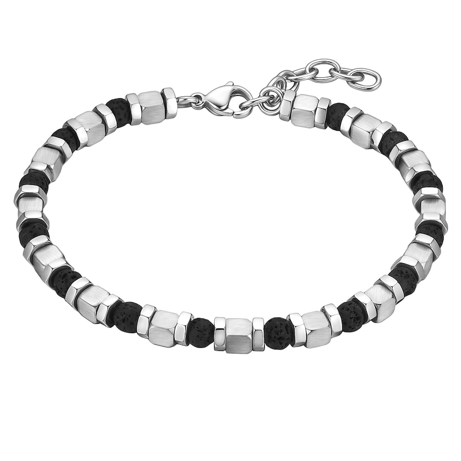 True Rebels Armband aus Edelstahl in silber mit Lavastein 19,0 cm Basislänge + 3,0 Verlängerung Herren
