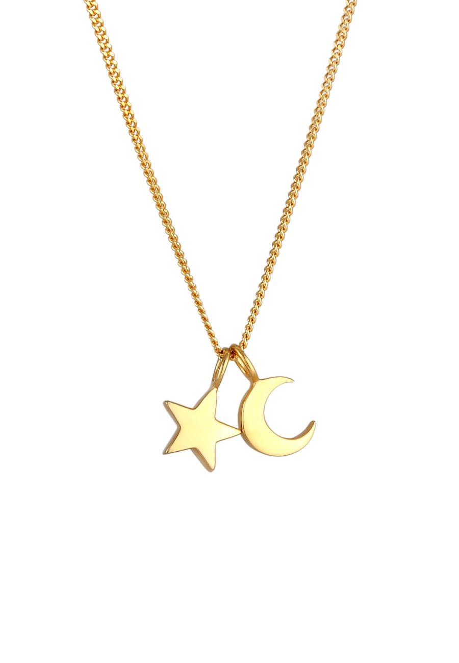 Elli Halskette Basic Stern Halbmond Astro 925 Sterling Silber goldfarben Damen