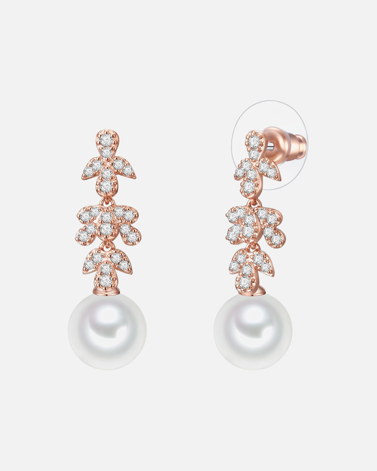 Ohrringe für Weiblich Lulu & Jane Perlen-Ohrhänger Messing Zirkonia Muschelkernperle in Roségold 30,9 mm