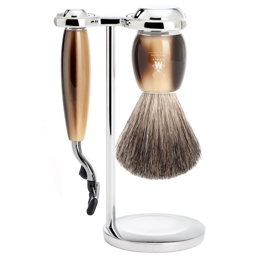Mühle VIVO 3-tlg. Rasierset, Reines Dachshaar, mit Gillette Mach3 , Griffmaterial Edelharz hornbraun Herren