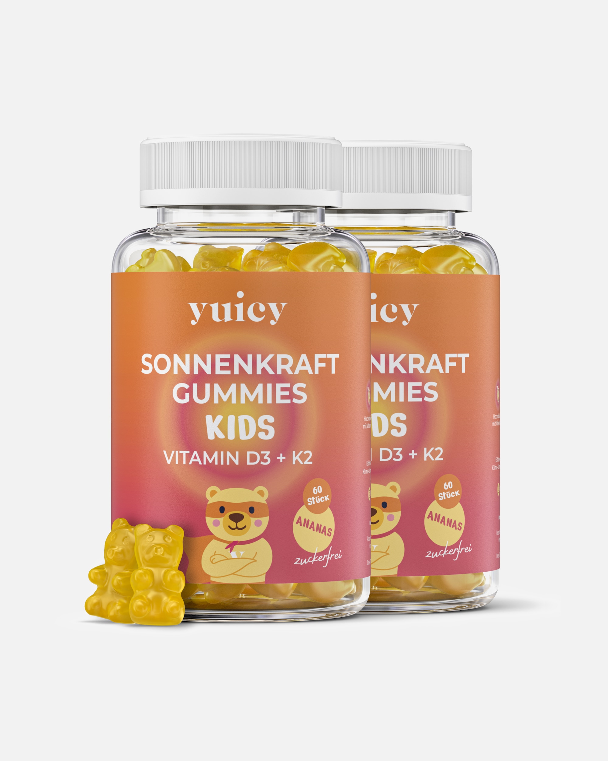 Vitaminkomplex für Unisex yuicy Kids Sonnenkraft – Vitamin D3 + K2 Gummibärchen für Kinder 120 Stück