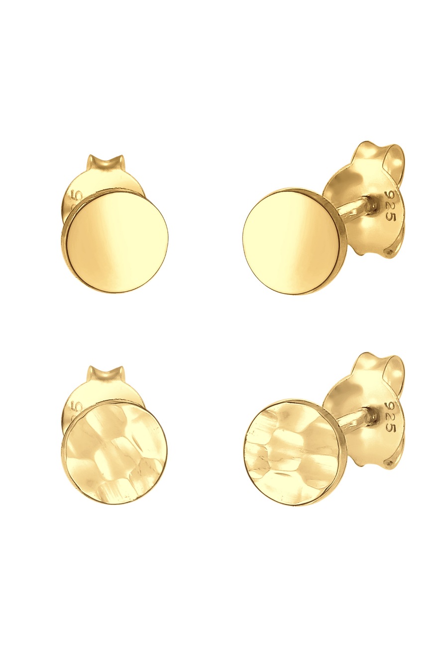 Elli Set Geo Ohrstecker Gehämmert Glänzend 925 Silber goldfarben Damen