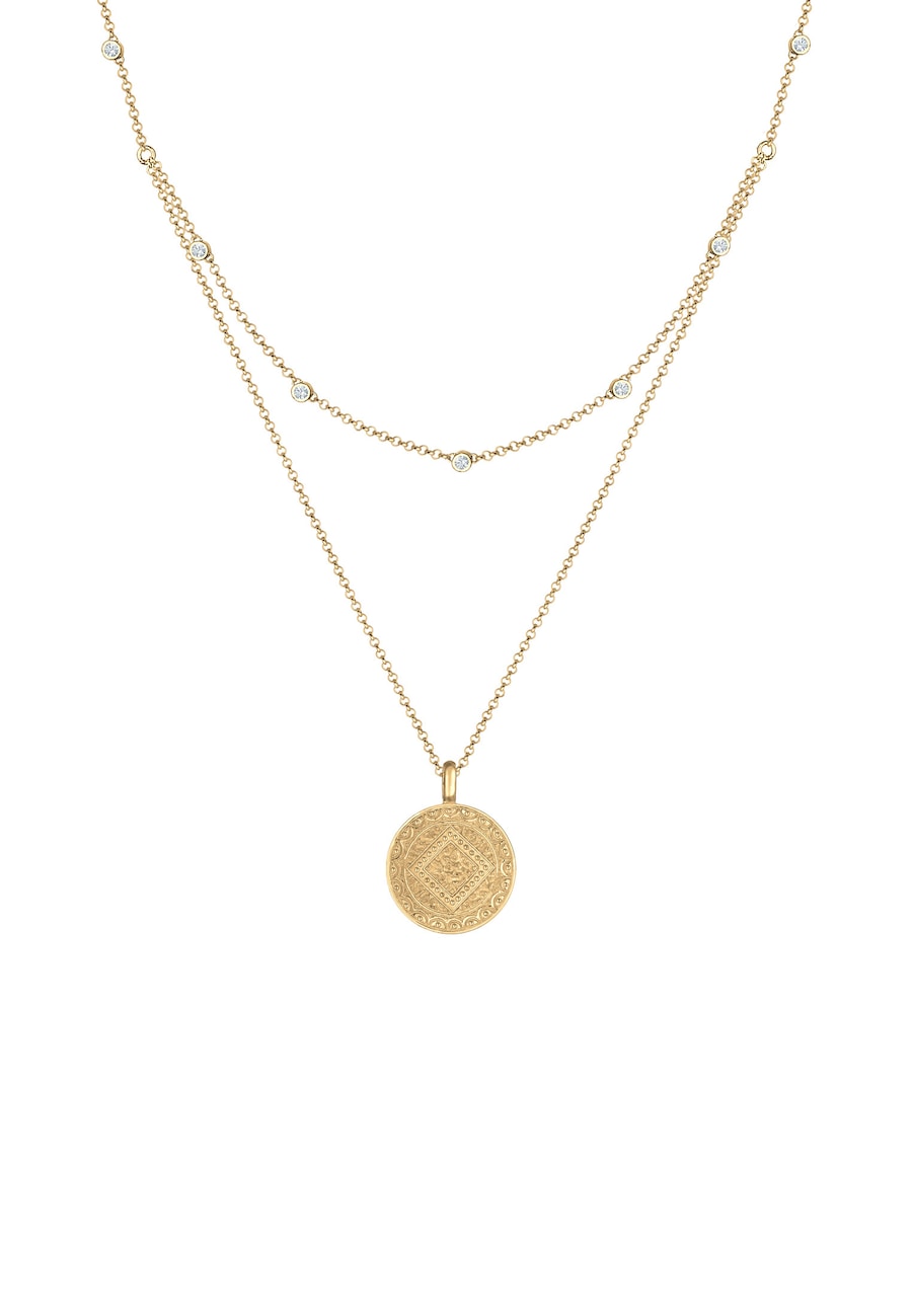Elli Münze Plättchen 925 Silber, mit Kristallen von Swarovski goldfarben Damen