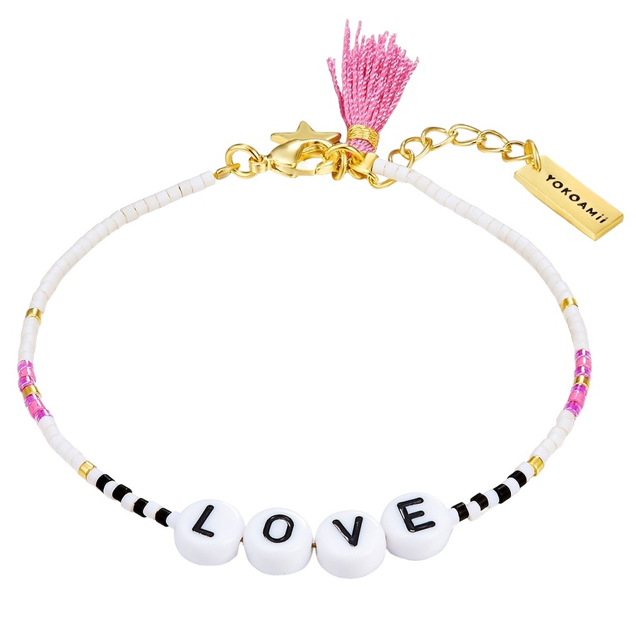Yokoamii Armband Love Edelstahl Miyuki Perlen in Gelbgold 17,0 cm Basislänge + 2,5 Verlängerung Damen