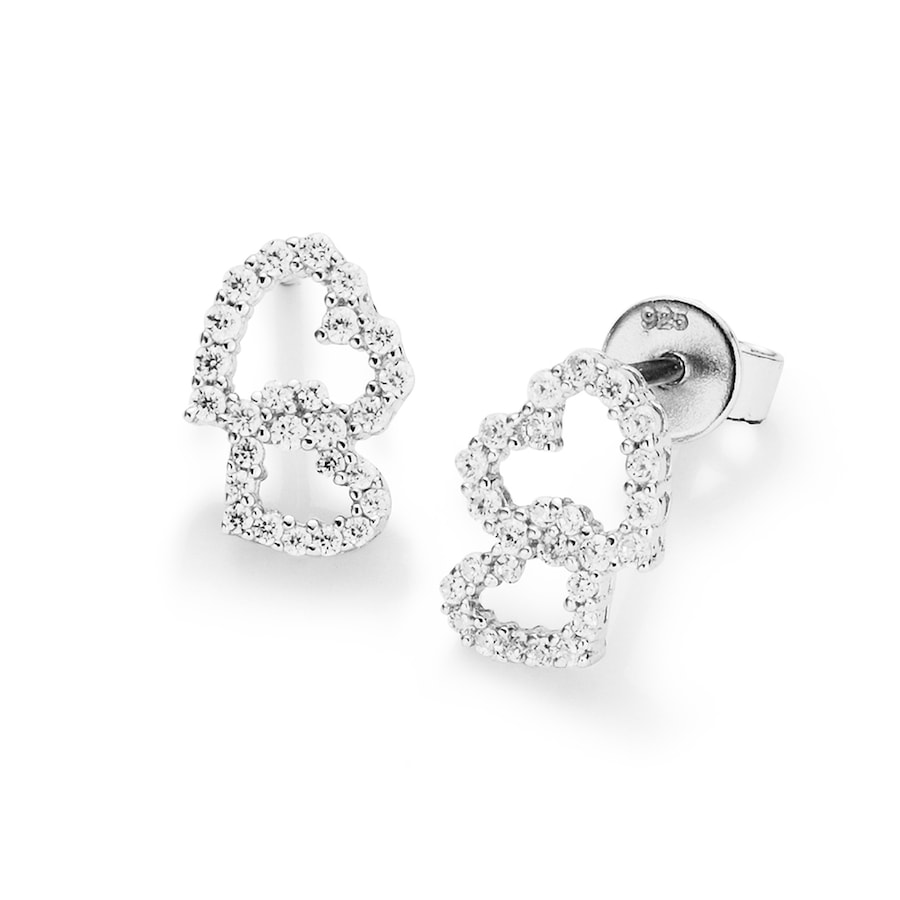 Smart Jewel Ohrstecker Doppelherz, Zirkonia Steine, Silber 925 Onesize Damen