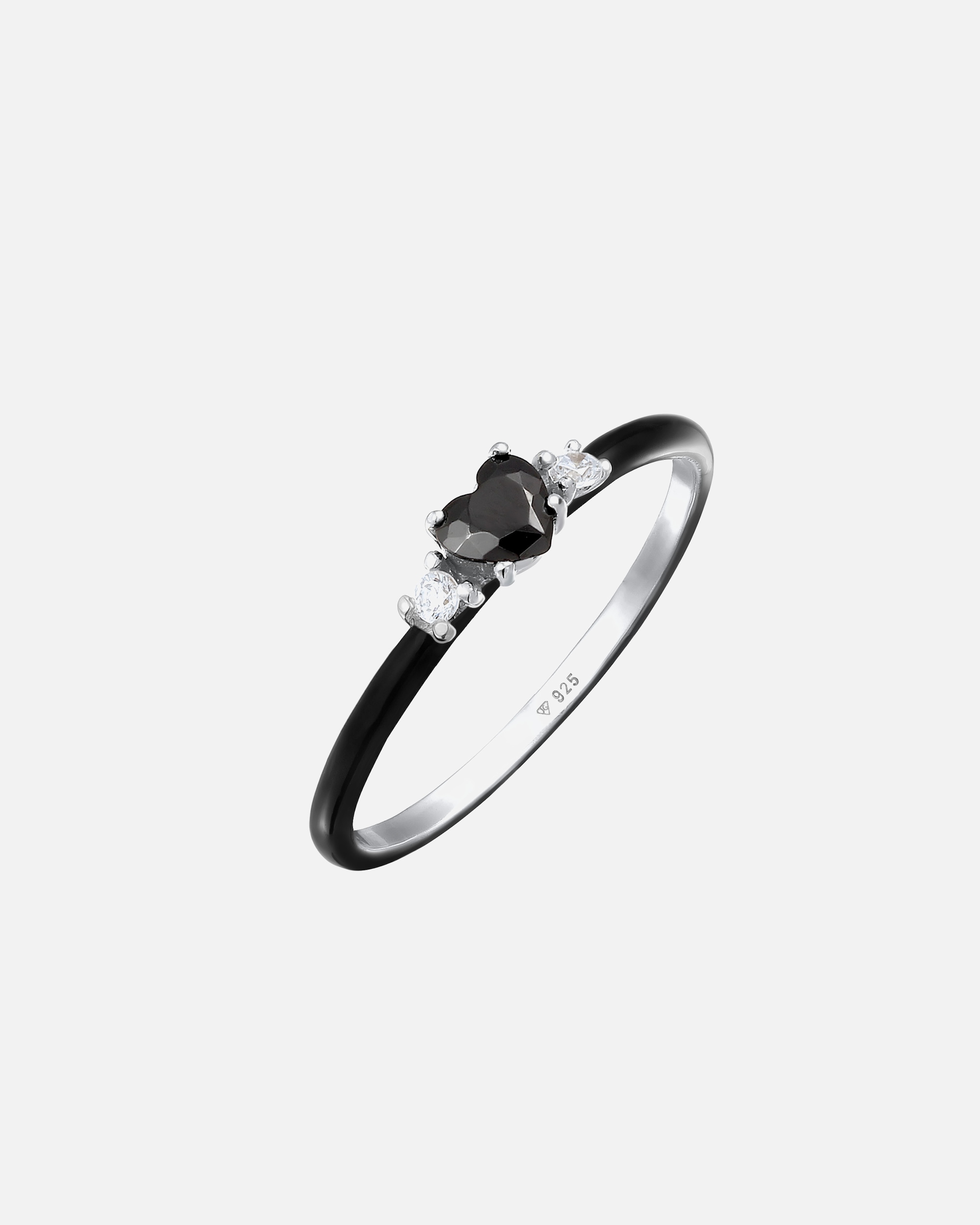 Ring für Weiblich Elli Herz Zirkonia Schwarz mit Emaille 925 Sterling Silber 54