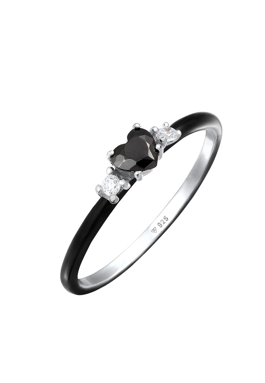 Elli Herz Zirkonia Schwarz mit Emaille 925 Sterling Silber 54 Damen