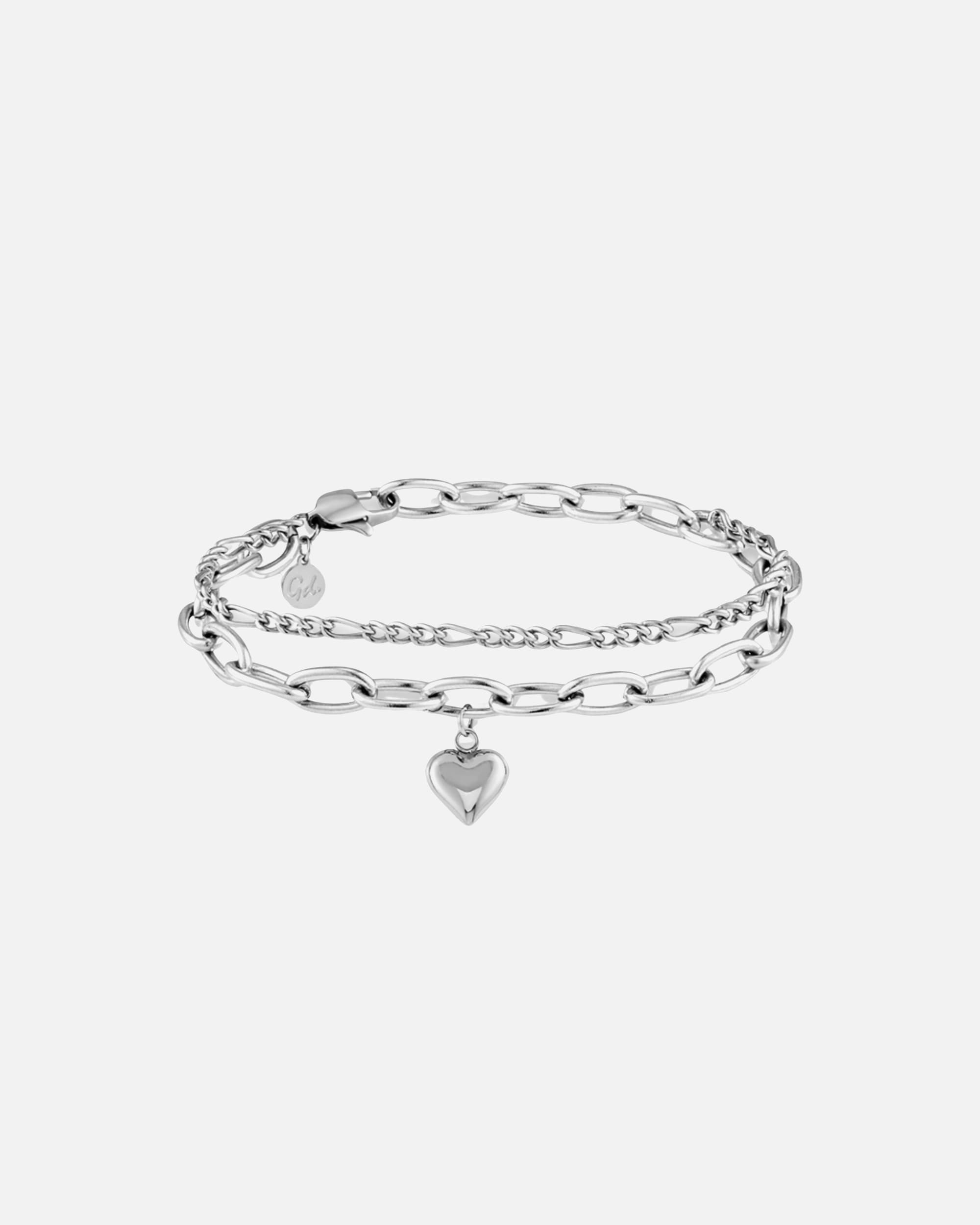 Kette für Weiblich GOOD.designs Mehrreihiges Herz Charm Armkette Figaro Silber