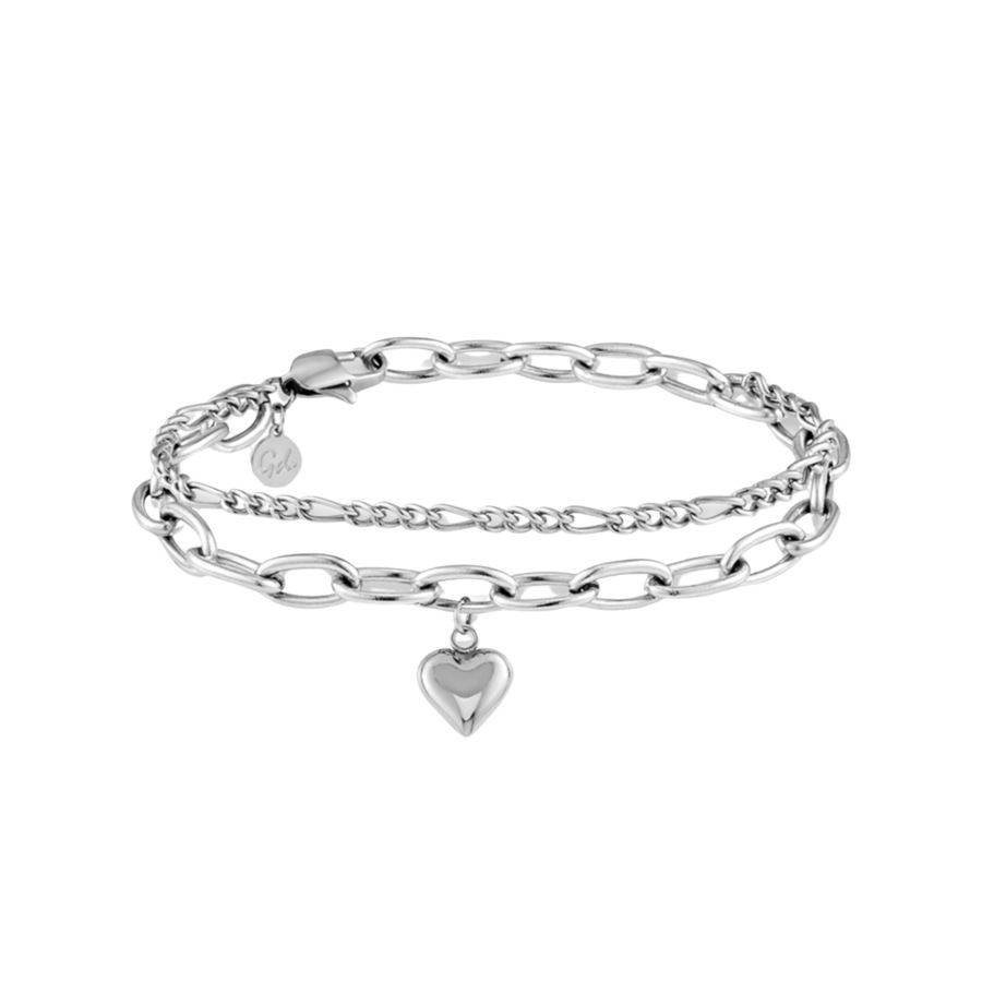 GOOD.designs Mehrreihiges Herz Charm Armkette Figaro Silber Damen