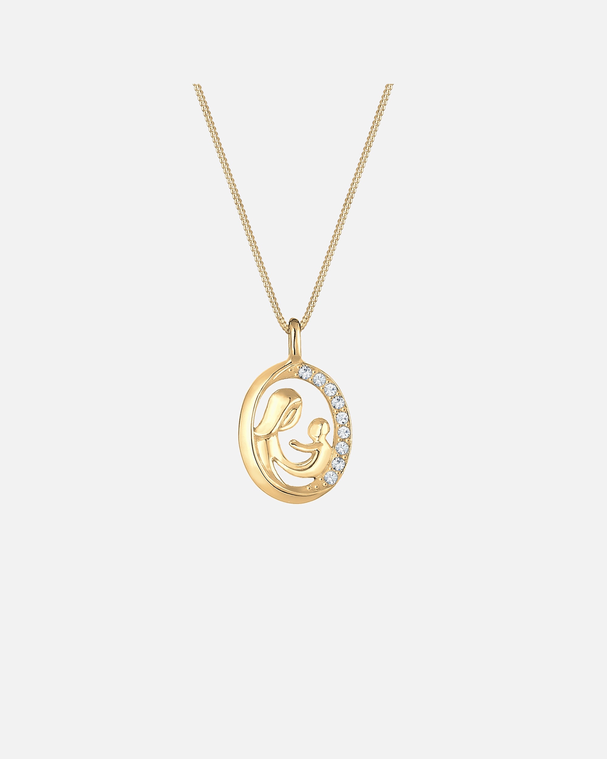 Halskette für Weiblich Elli Mutter Kind Figur 925 Silber, mit Kristallen von Swarovski® goldfarben