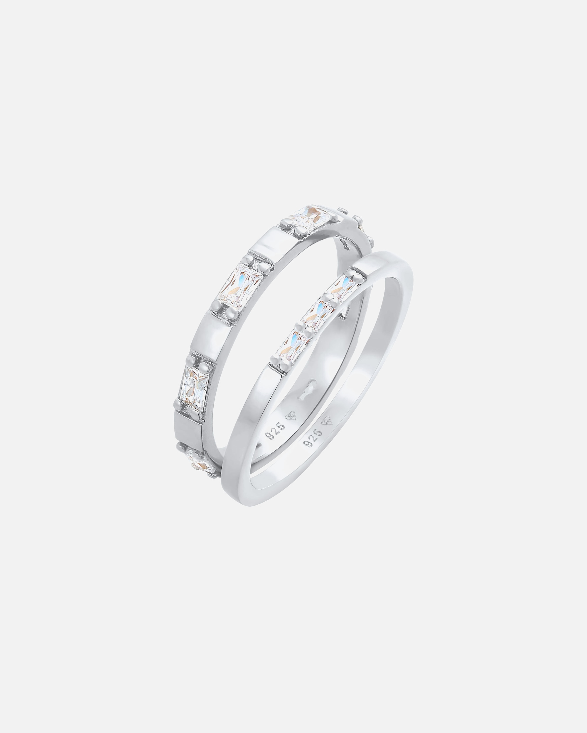 Ring für Weiblich Elli Zirkonia Rechteck Bandring 2er Set 925 Silber 52