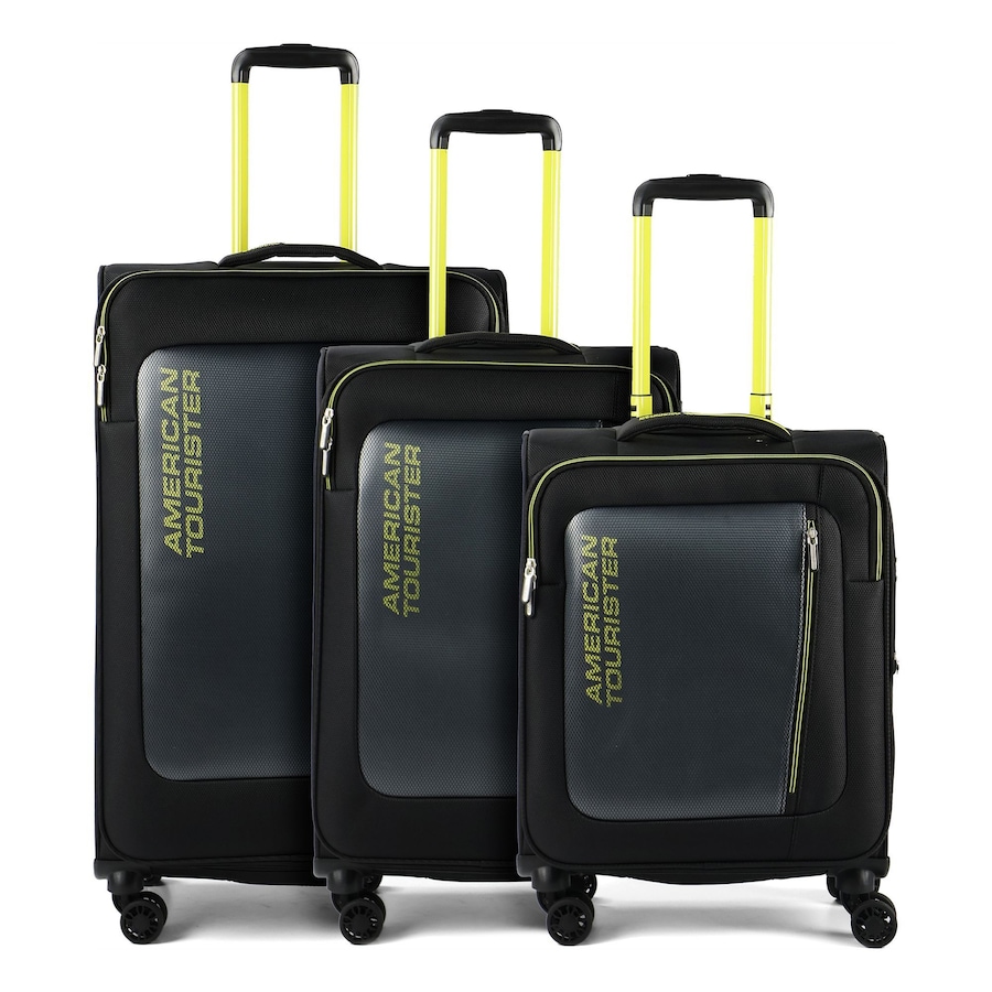 American Tourister Aktivus 4 Rollen Kofferset 3-teilig mit Dehnfalte black-lime Schwarz Herren