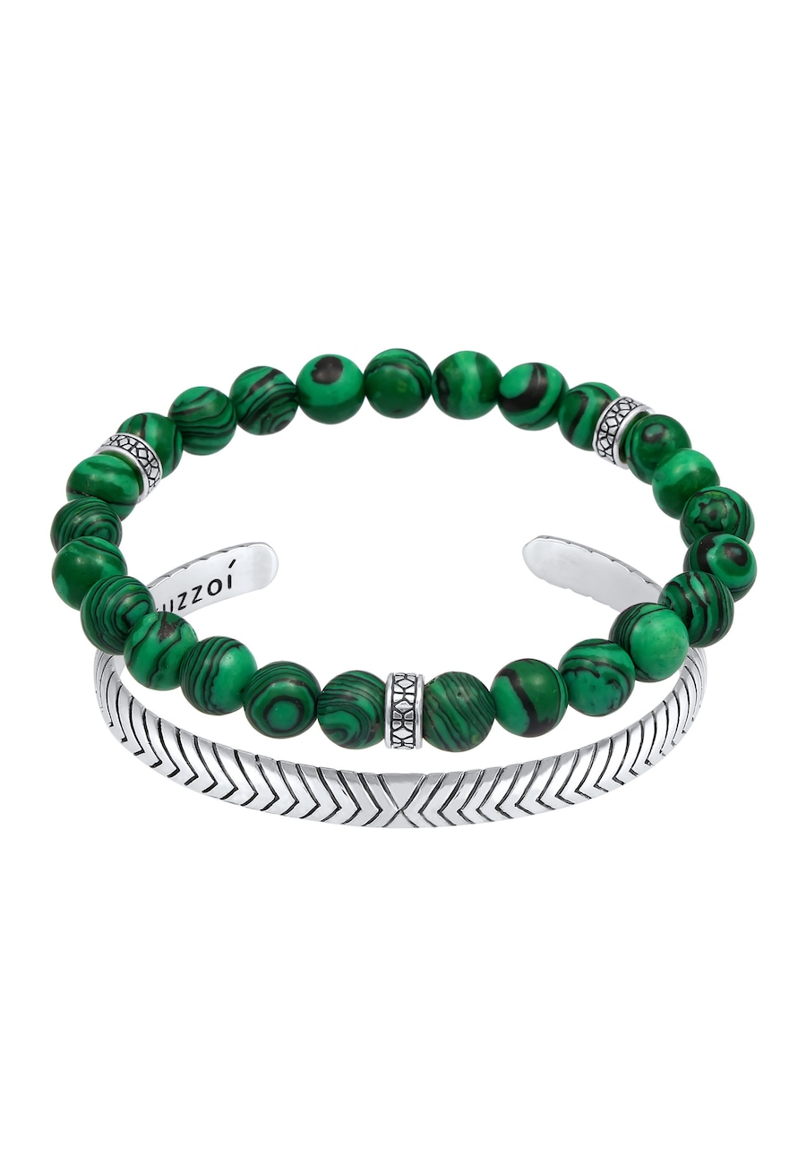KUZZOI Herren 2er Set Oxidiert Achat Grün 925 Silber 19