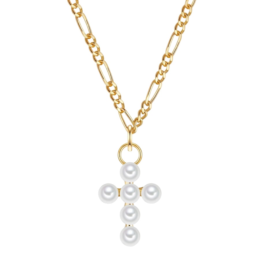 Glanzstücke München Halskette Kreuz aus Sterling Silber in gelbgold mit Süßwasser-Zuchtperle 43,0 cm Basiskette + 5,0 Verlängerung Damen