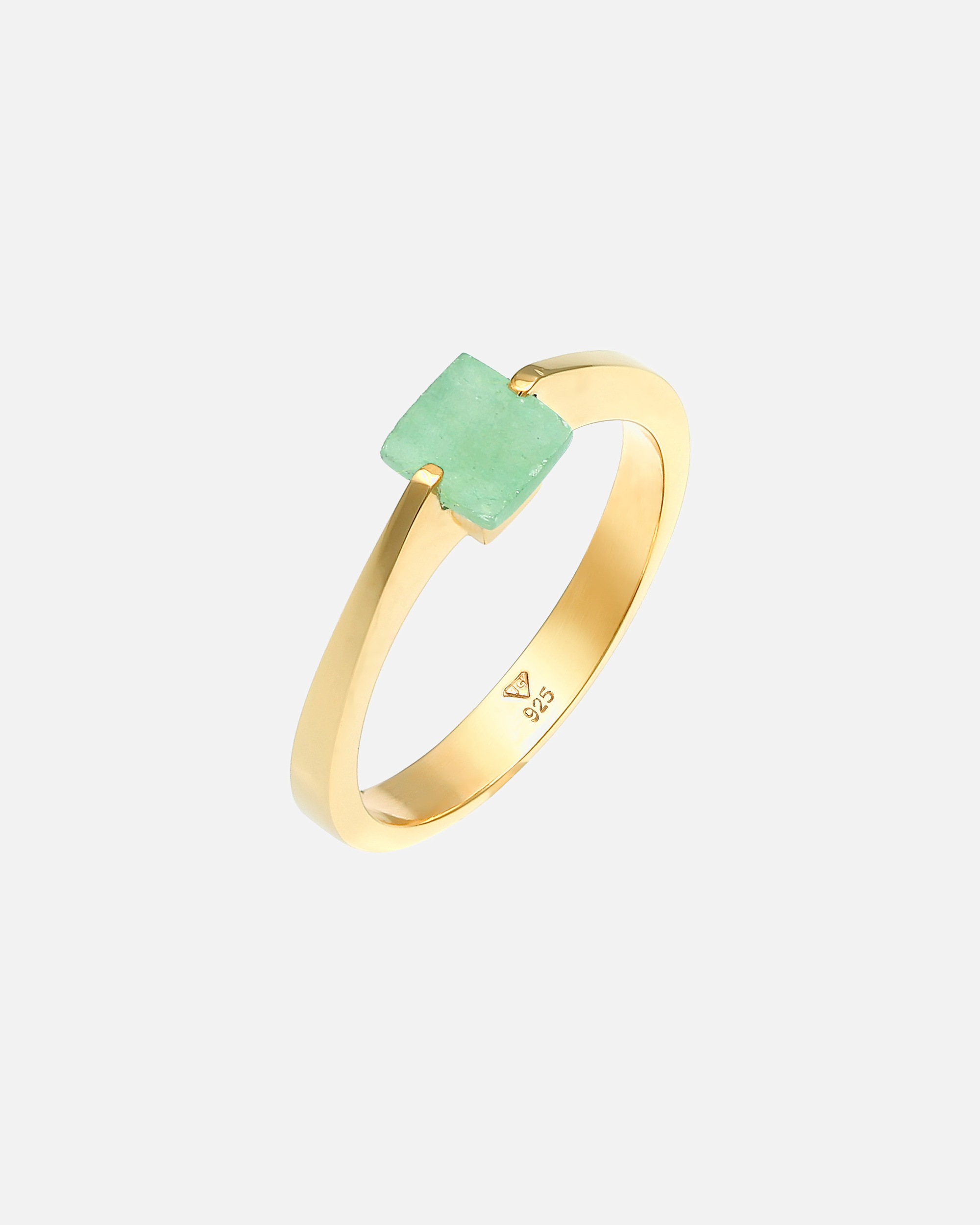 Ring für Weiblich Elli PREMIUM Jade Grün Viereck Klassik 925 Silber vergoldet 60