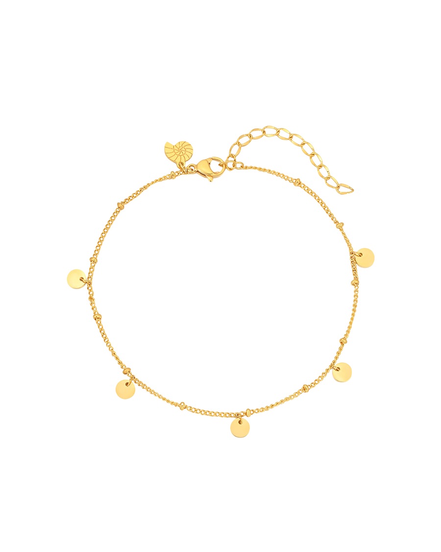 Hey Happiness Kugel Fußkettchen mit Plättchen Anhängern, aus Edelstahl Gold Damen