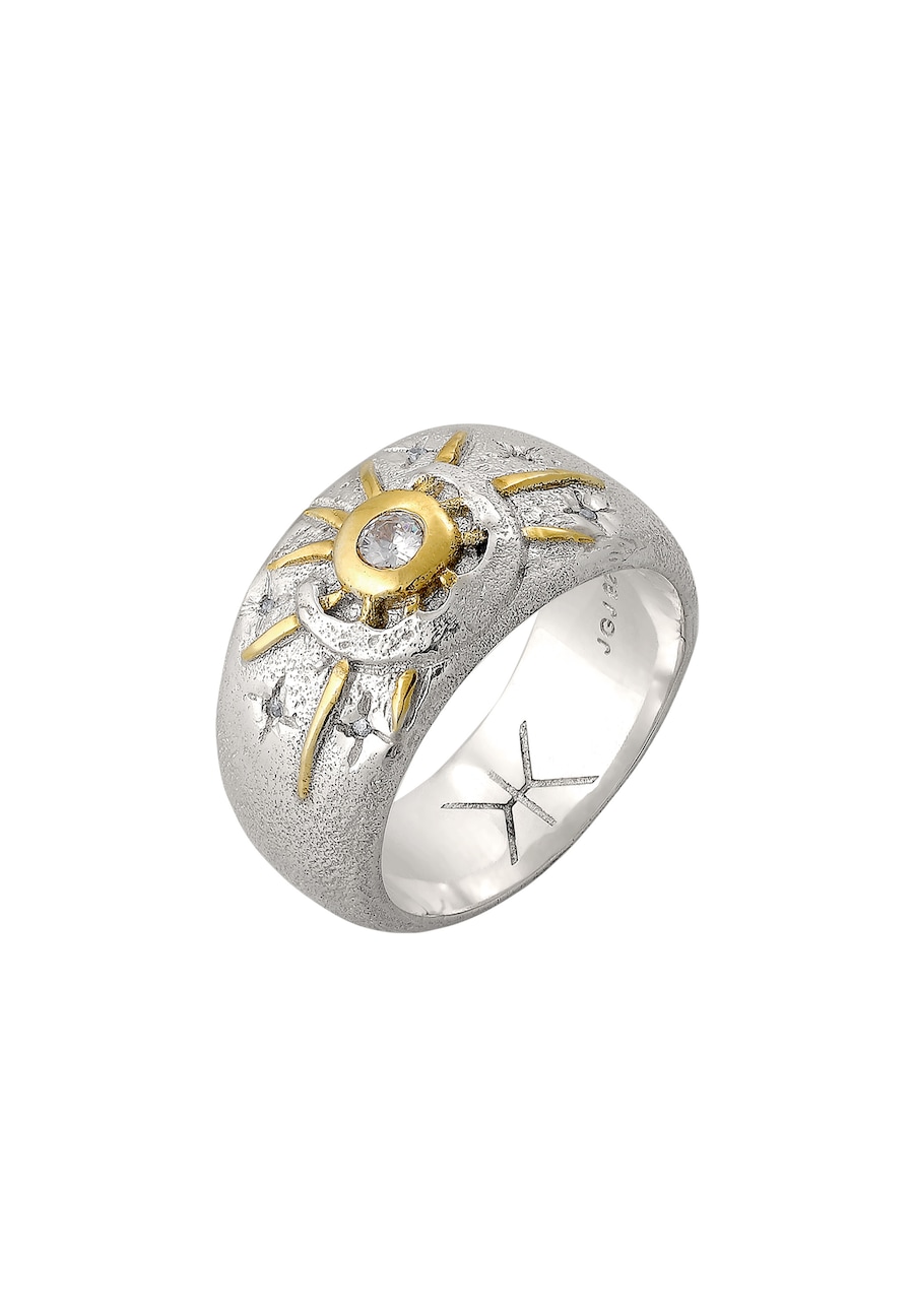 KUZZOI Sonne Mond Zirkonia Weiß 925 Sterling Silber vergoldet 62 Herren
