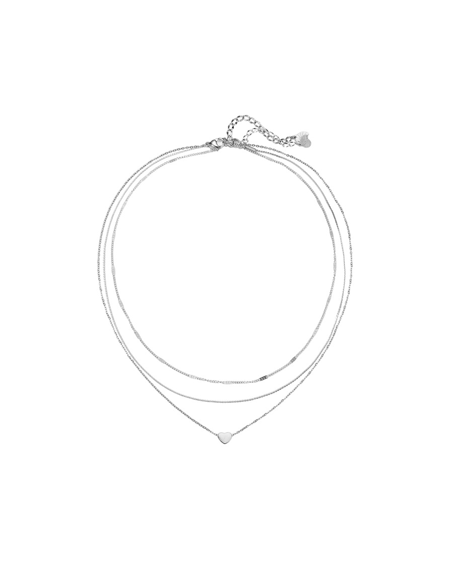 Hey Happiness Layering Ketten-Set mit Herzanhänger Silber Damen