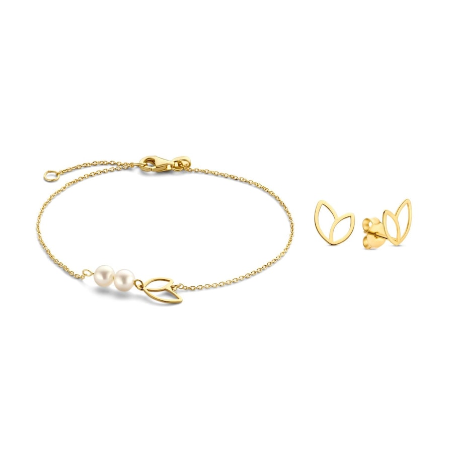 Isabel Bernard Cadeau d'Isabel 14 Karat Gold Armband und Ohrstecker Geschenkset mit Süßwasserperlen IB90185 Damen
