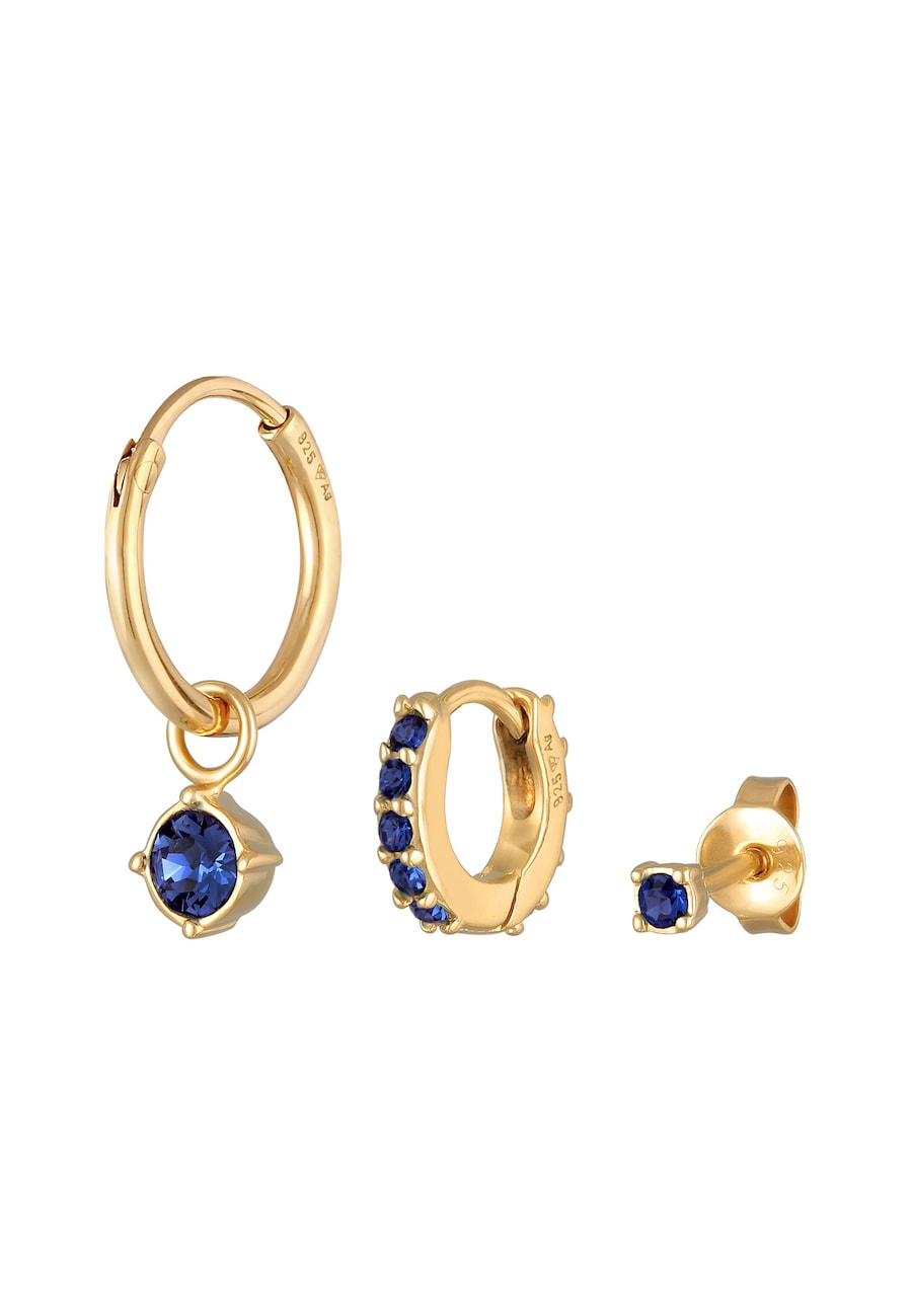 Elli Set Creolen Ohrstecker weiß 925 Silber, mit Kristallen von Swarovski Blau Damen