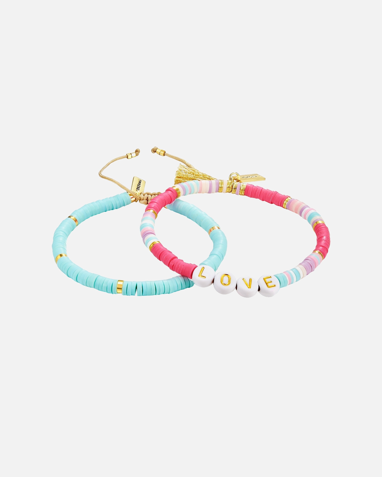 Armband für Weiblich Yokoamii Armband Happy Edelstahl Heishi Perlen in Gelbgold Turquoise/Pink