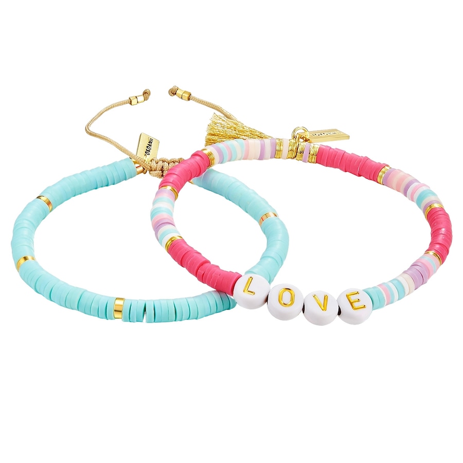 Yokoamii Armband Happy Edelstahl Heishi Perlen in Gelbgold Turquoise/Pink Damen