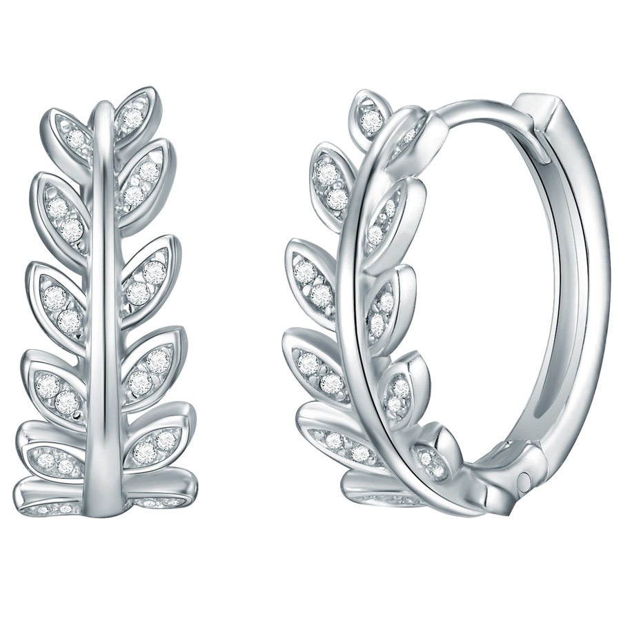 Rafaela Donata Creolen Funkelnde Blätter Sterling Silber Zirkonia in 15,5 mm Damen