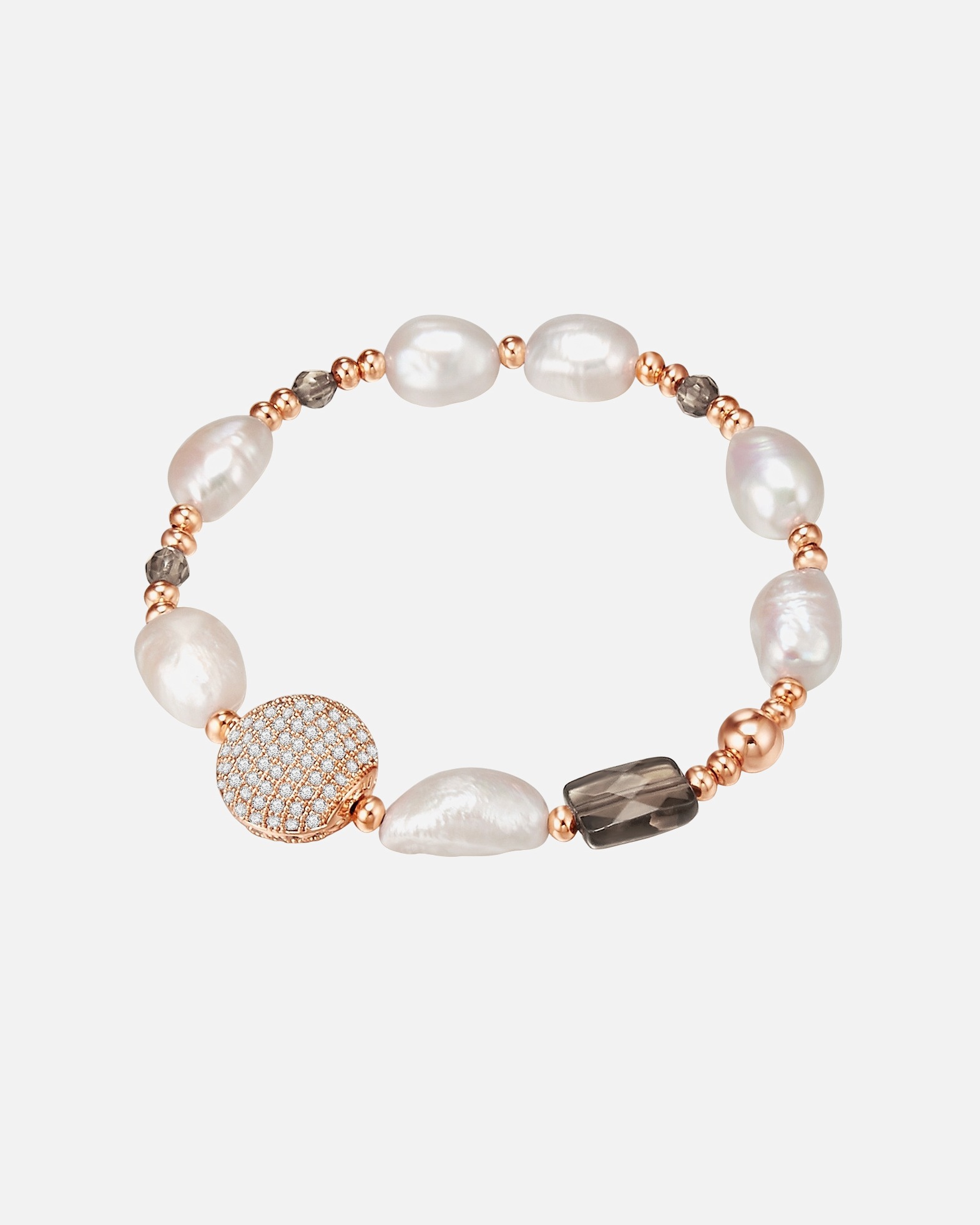Armband für Weiblich Lulu & Jane Perlen-Armband Metall-Legierung Zirkonia Süßwasser-Zuchtperle in Roségold 19,0 - 22,0 cm, flexibel einstellbar