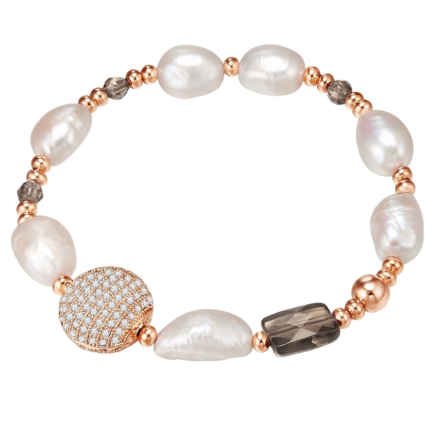 Lulu & Jane Perlen-Armband Metall-Legierung Zirkonia Süßwasser-Zuchtperle in Roségold 19,0 - 22,0 cm, flexibel einstellbar Damen