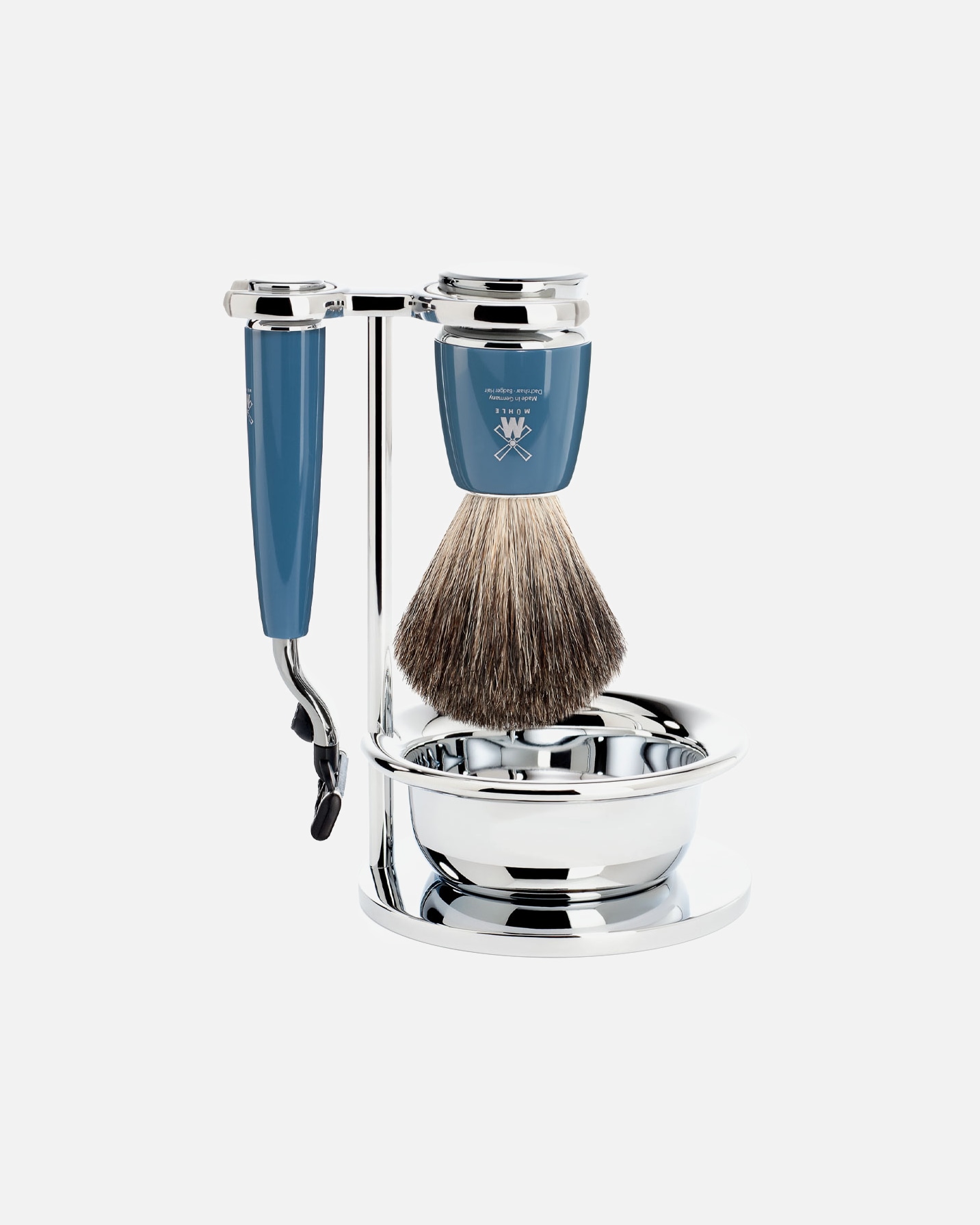 Rasierset für Männlich Mühle RYTMO 4-teiliges Rasierset, Black Fibre, mit Gillette® Mach3® Griffmaterial Edelharz petrol