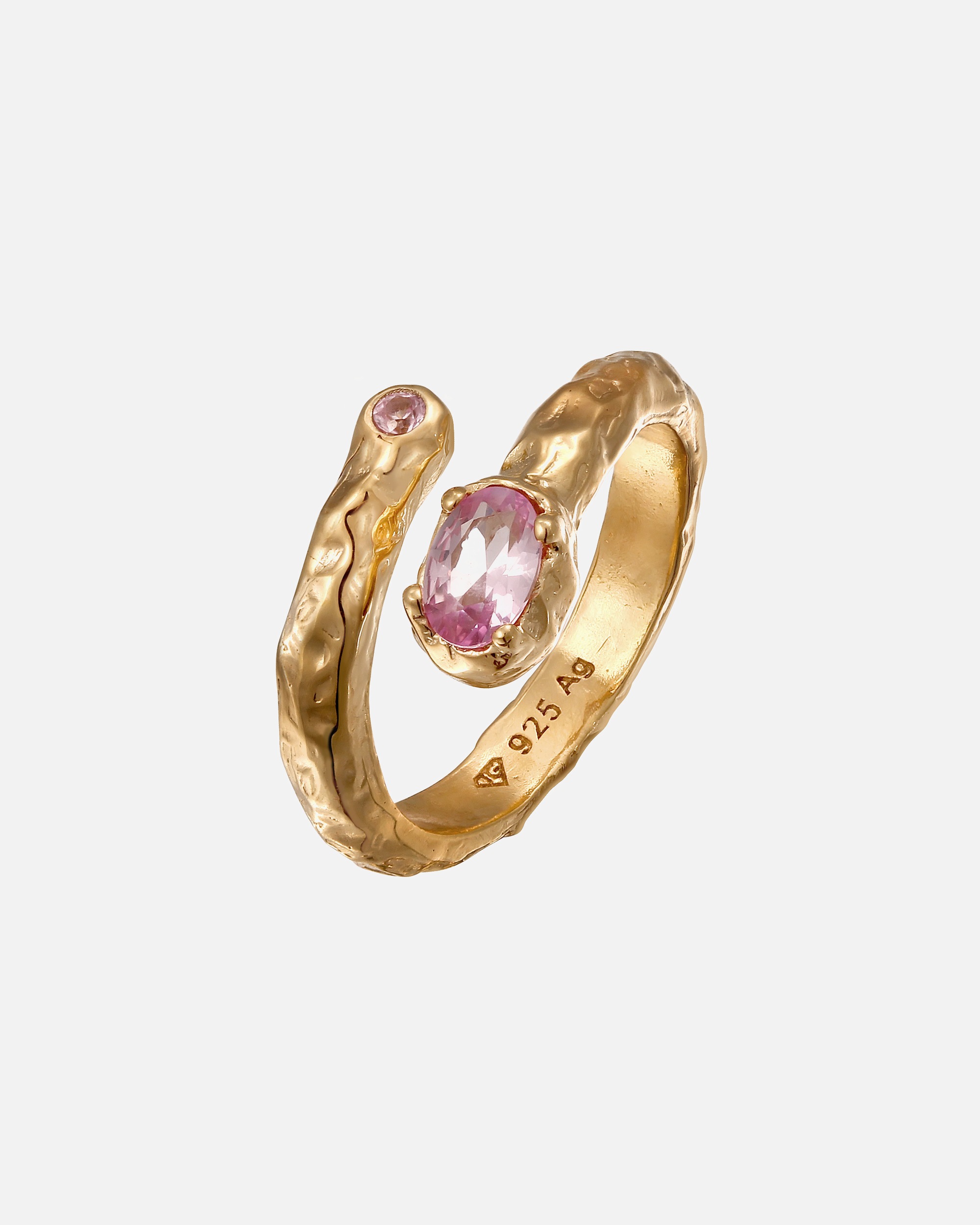 Ring für Weiblich Haze & Glory Default Brand Line Synthetischer Saphir Pink 925 Sterling Silber vergoldet 58