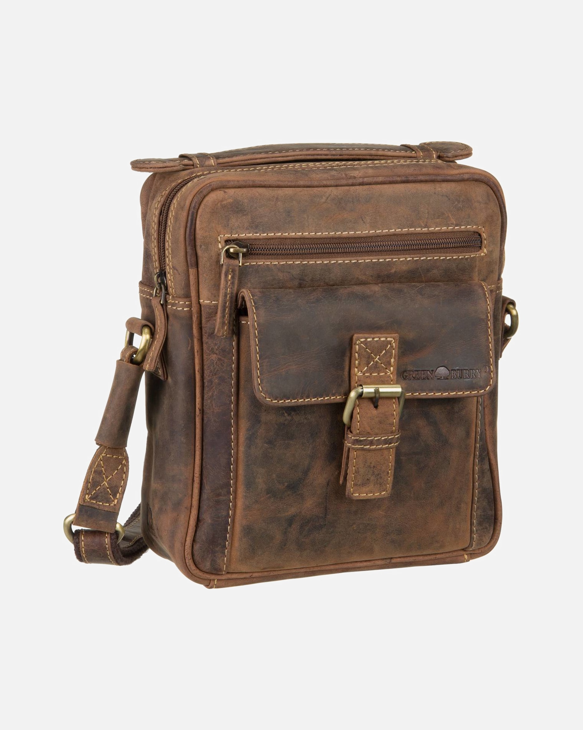 Umhängetasche für Männlich Greenburry Bodybag Vintage 1664 Medium Sattelbraun