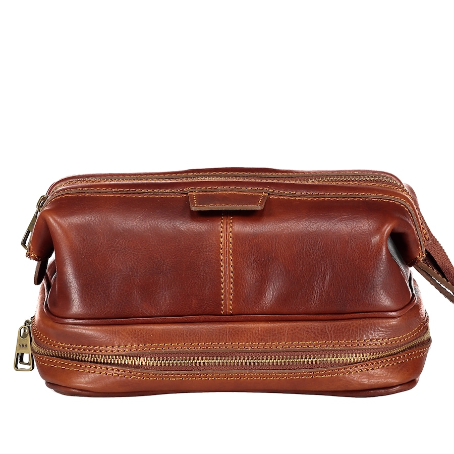 Hausfelder Manufaktur Kulturbeutel mit Bodenfach Braun Hellbraun Herren