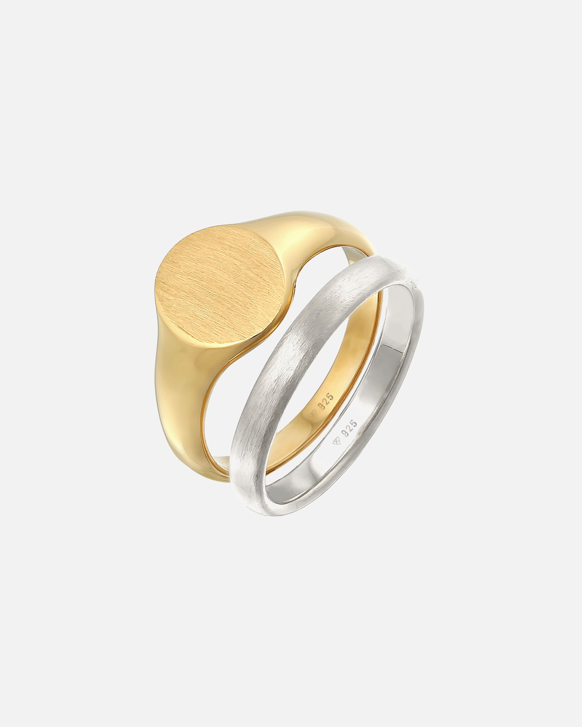 Ring für Männlich KUZZOI Herren Siegelring Basic Bandring 2er Set 925 Silber 64
