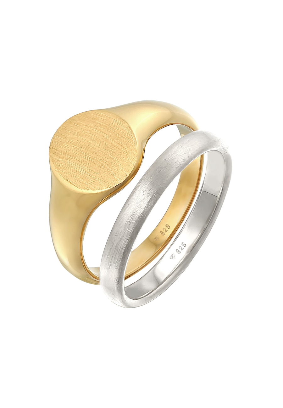 KUZZOI Herren Siegelring Basic Bandring 2er Set 925 Silber 62