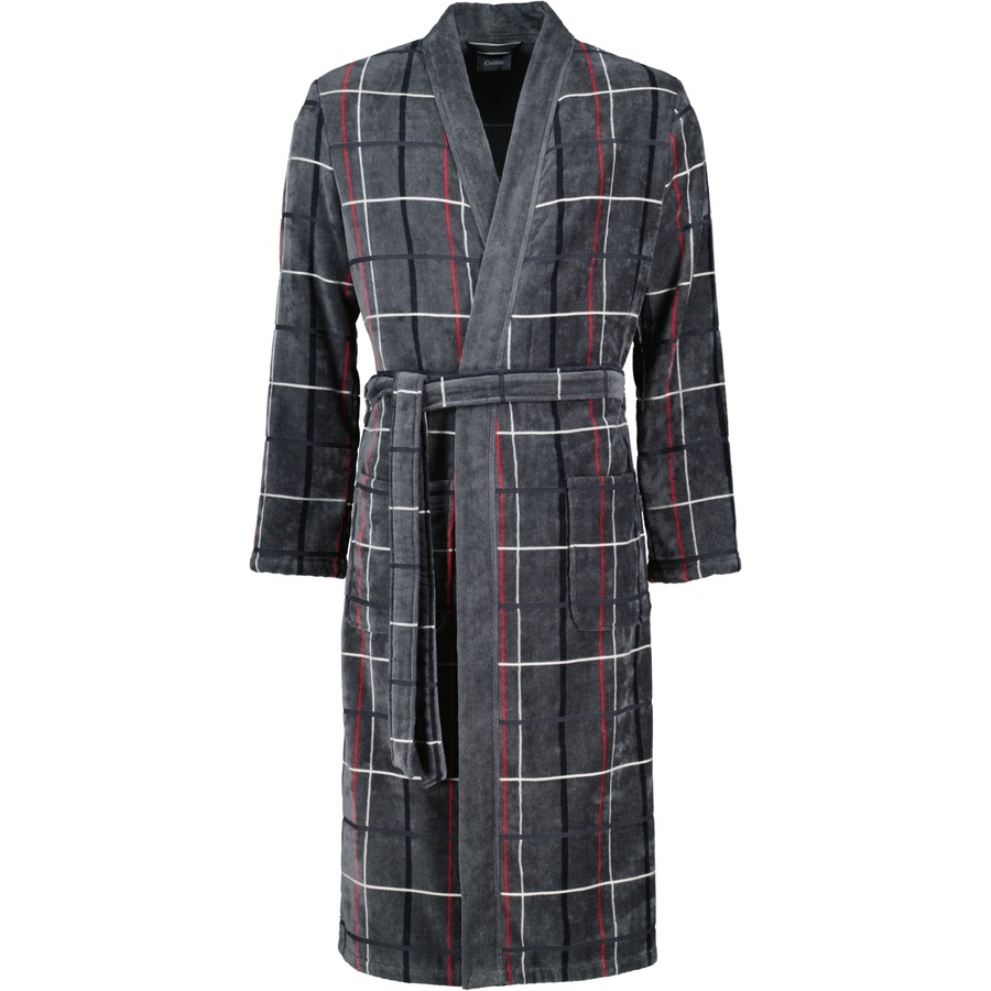 Cawö Bademäntel Herren Kimono Karo 4853 anthrazit-rot - 79 XL