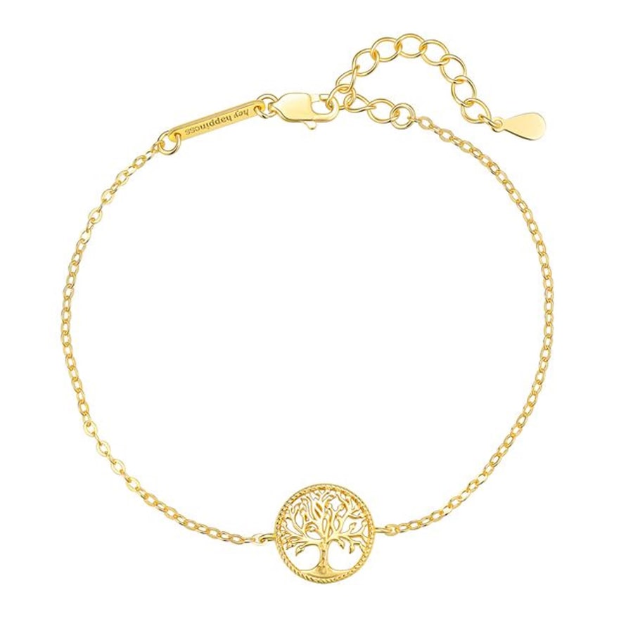 Hey Happiness Lebensbaum Armband – 925 Sterling Silber Tree of Life Gold Hellbraun Damen