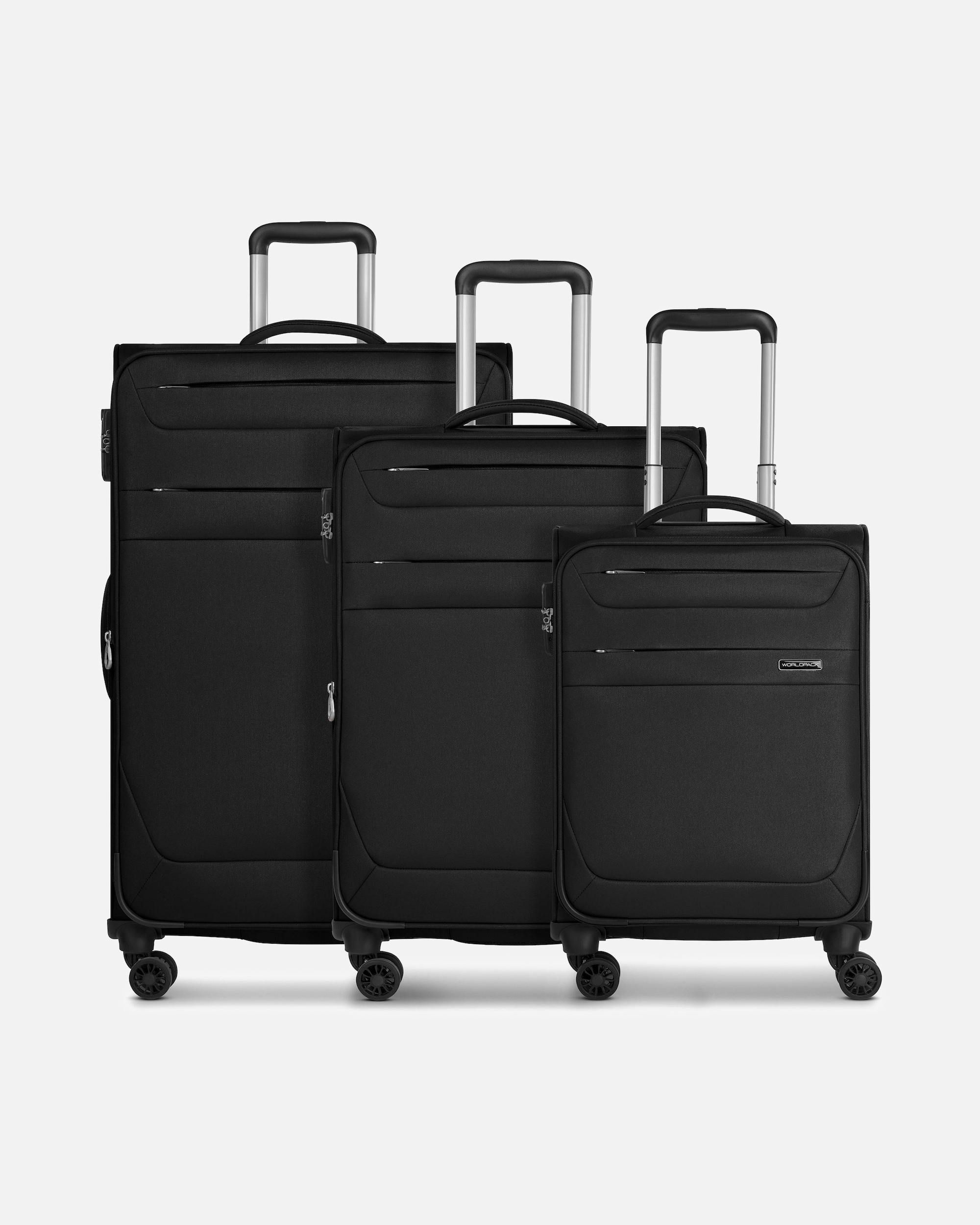 Koffer für Männlich Worldpack Chicago 4 Rollen Kofferset 3-teilig mit Dehnfalte black