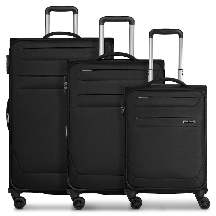 Worldpack Chicago 4 Rollen Kofferset 3-teilig mit Dehnfalte black Schwarz Herren