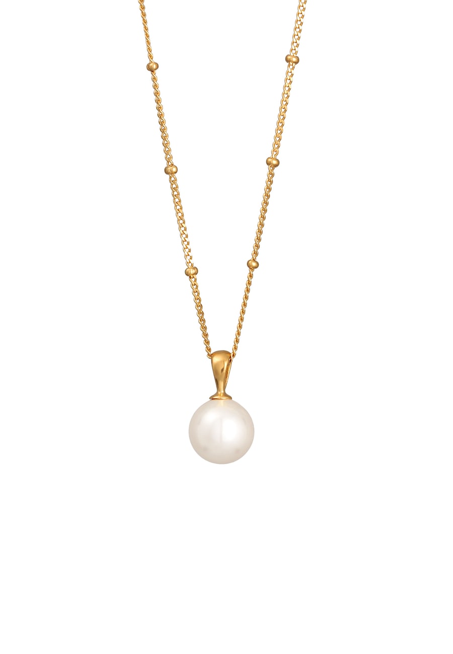 Elli Halskette Kugelkette Muschelkernperle 925 Silber vergoldet 45 Damen
