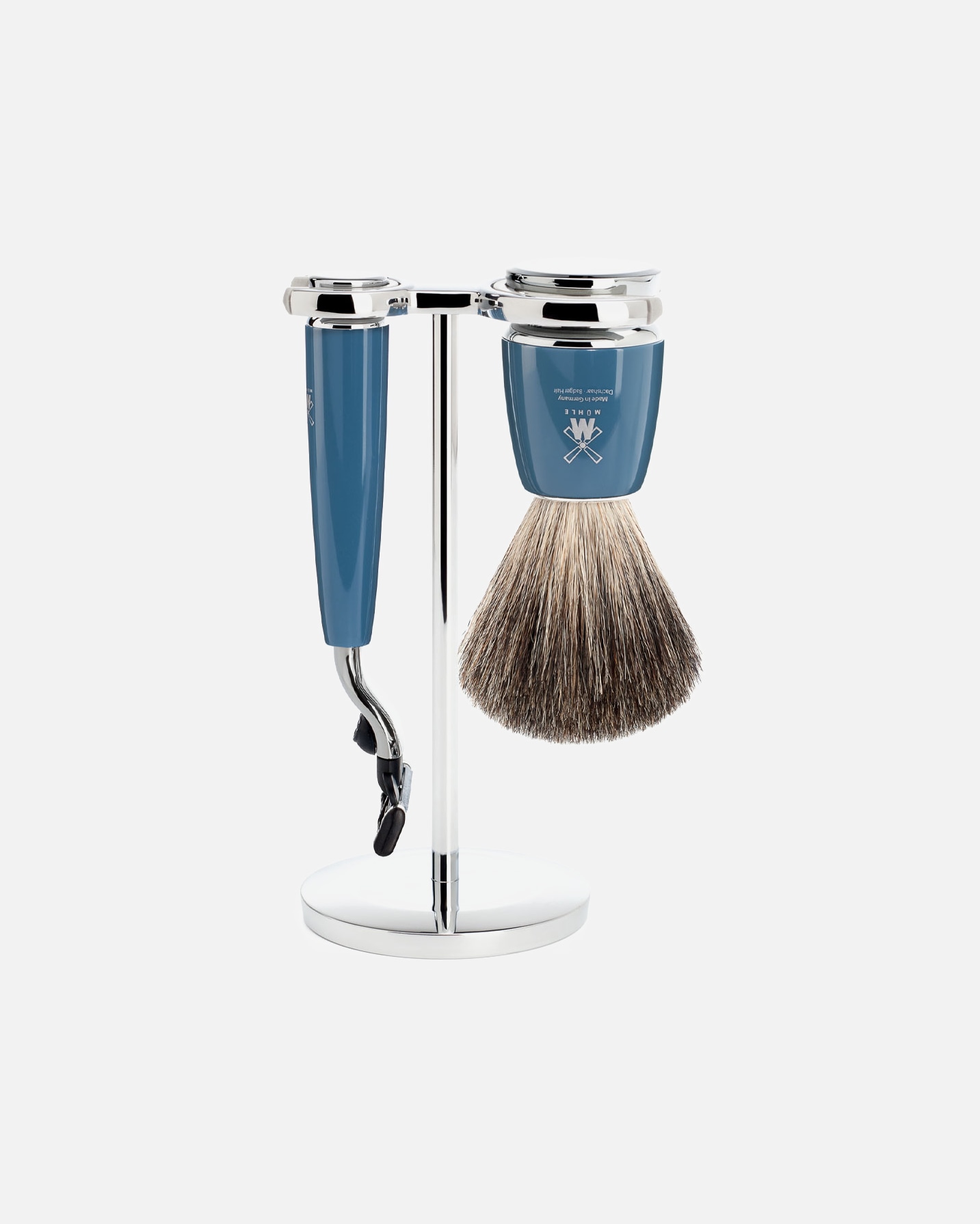 Rasierset für Männlich Mühle RYTMO 3-teiliges Rasierset, Reines Dachshaar, mit Gillette® Mach3® Griffmaterial Edelharz petrol