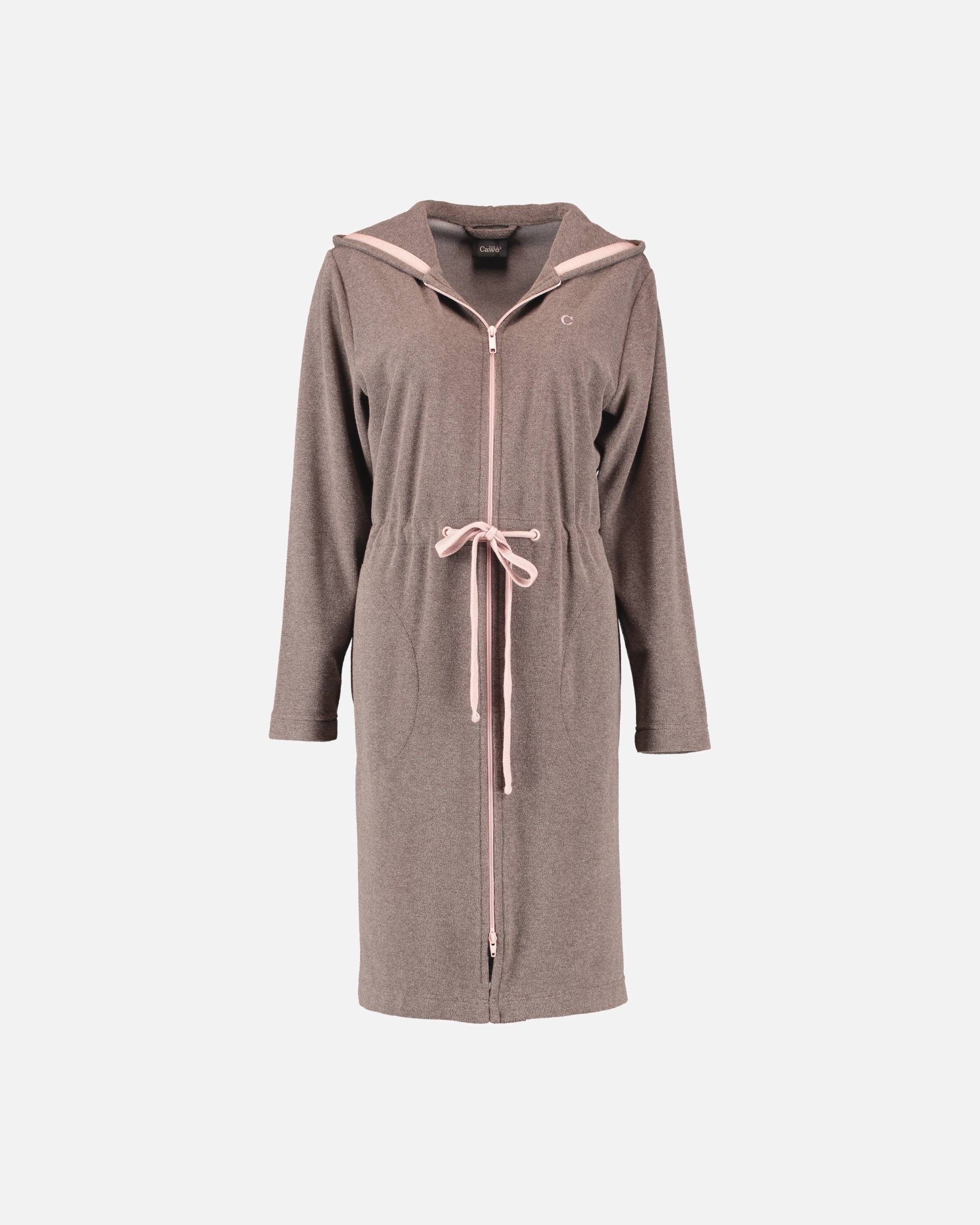 Bademantel für Weiblich Cawö Cawö Bademäntel Damen Kurzmantel mit Kapuze Active 821 mocca-rosé - 32 XS