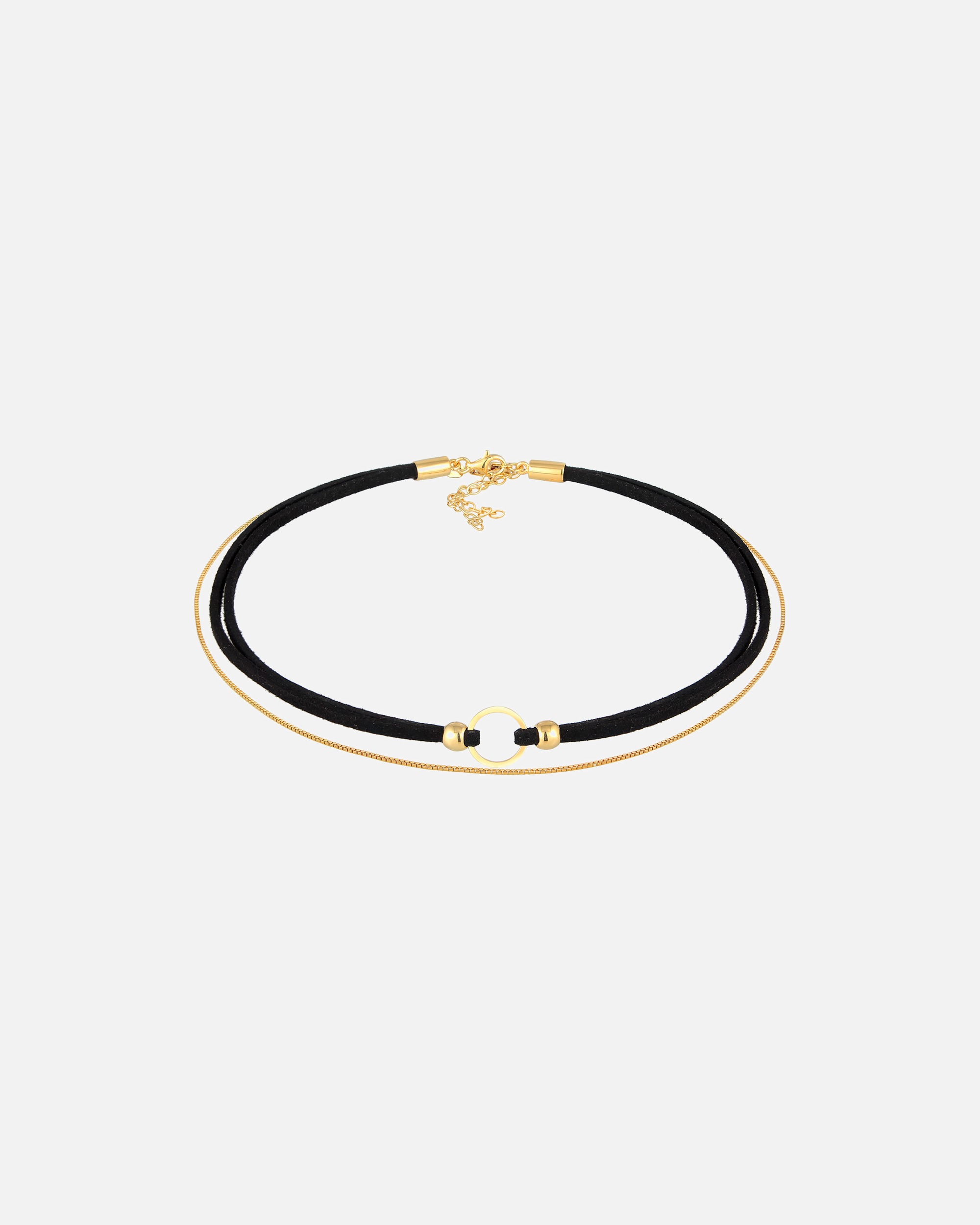 Halskette für Weiblich Elli Choker Kreis Leder Venezianer Kette Set 925 Silber goldfarben