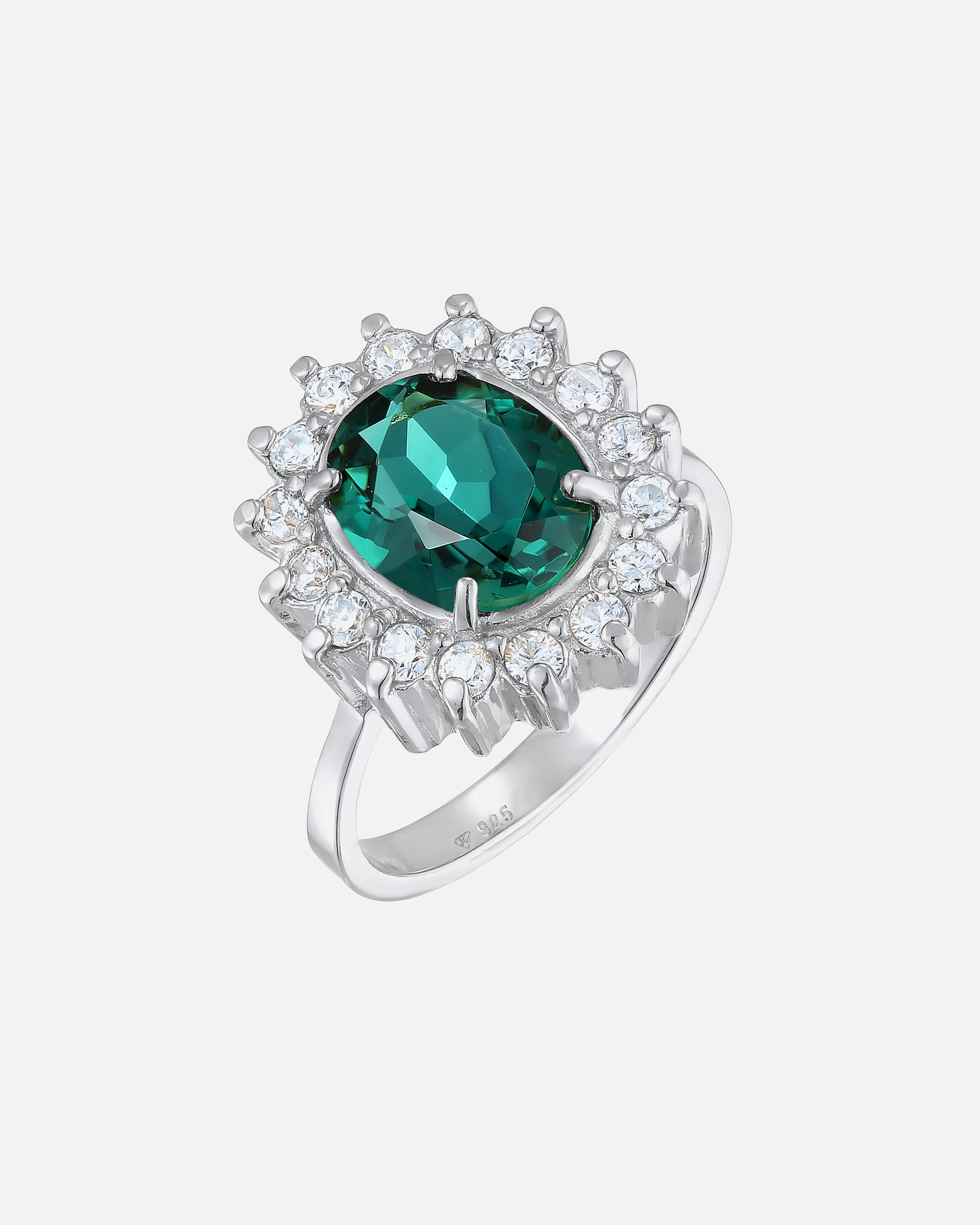 Ring für Weiblich Elli PREMIUM Cocktailring Quarz Grün Royal Zirkonia 925 Silber 56