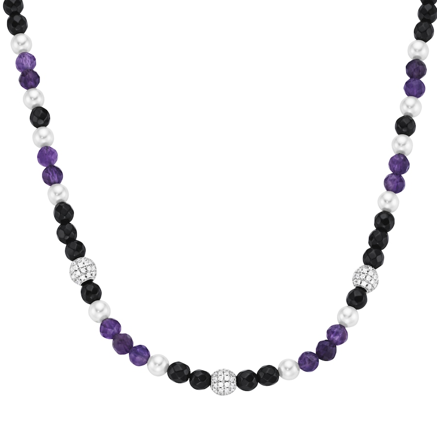 Giorgio Martello Milano Collier mit Zirkonia, Steinkugeln und Muschelkern-Perlen, Silber 925 45 cm Violett Damen