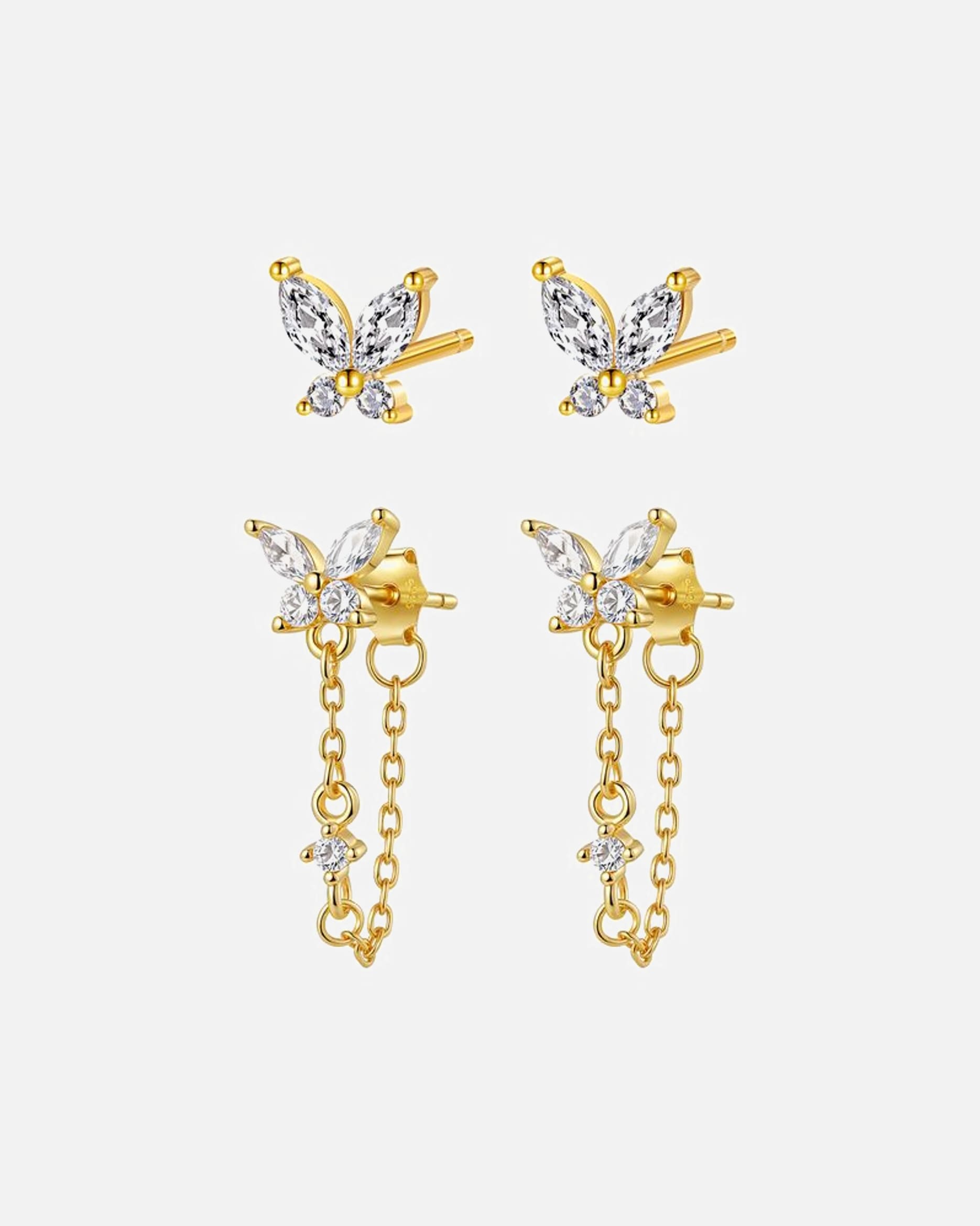 Ohrringe für Weiblich Hey Happiness Default Brand Line Schmetterling Ohrringe Set – 925 Sterling Silver – Butterfly Blossom Gold