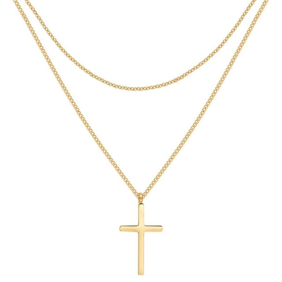 Hey Happiness Layering-Halskette mit Kreuzanhänger aus Edelstahl Gold Hellbraun Damen