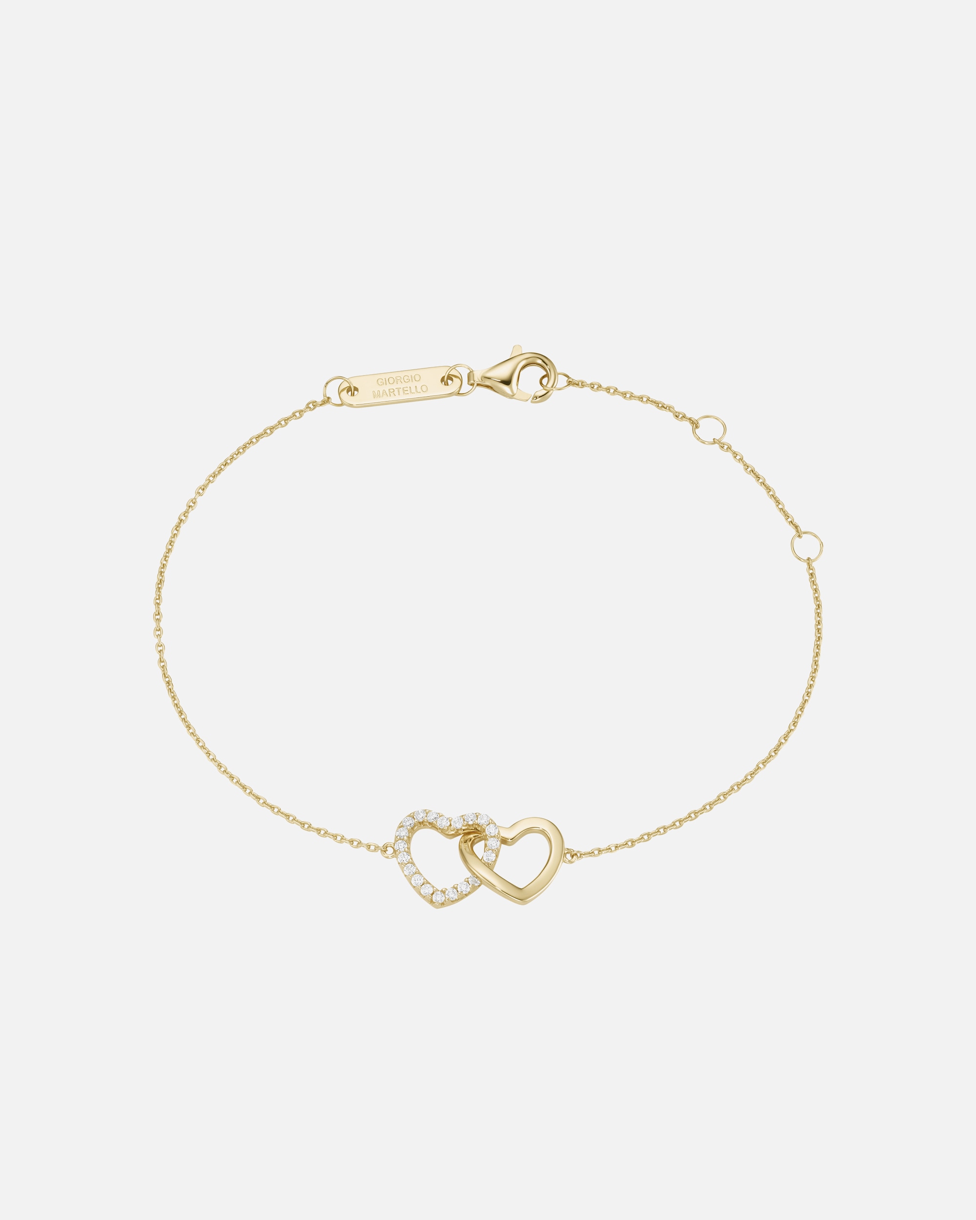 Armband für Unisex Giorgio Martello Milano Armband zwei Herzen, mit weißen Zirkonia, Silber 925 Gold