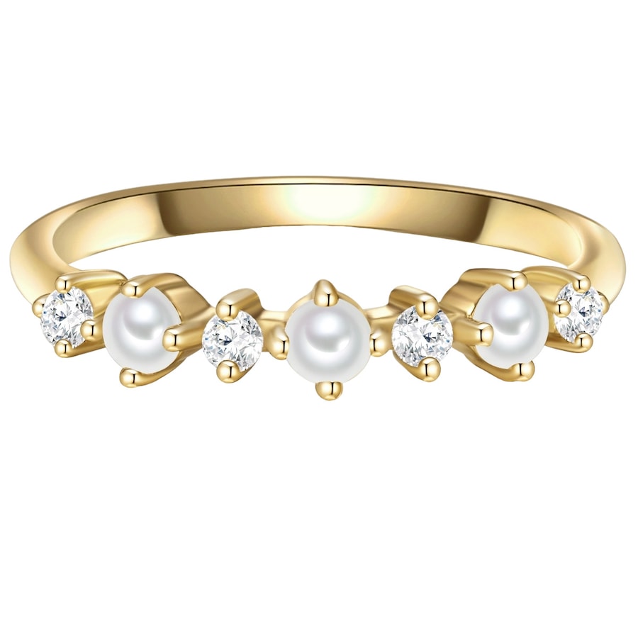 Glanzstücke München Ring Sterling Silber Zirkonia Süßwasser-Zuchtperle in Gelbgold 54 Damen