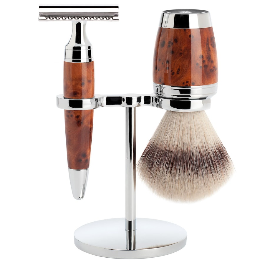 Mühle STYLO 3-teiliges Rasierset, Silvertip Fibre , mit Rasierhobel Griffmaterial Thuja-Holz Herren
